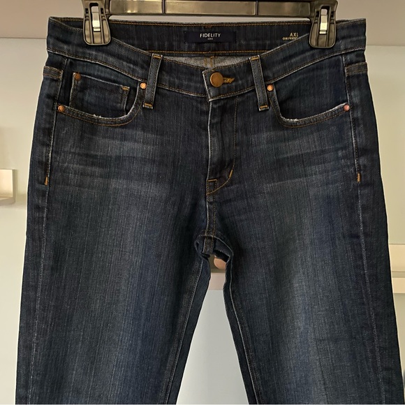 Fidelity Denim Dark Blue Mid Rise Straight Leg AXL Girlfriend Jeans - Picture 3 of 10